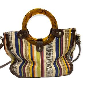 Relic vintage multicolored striped round top  handle tote bag w/ shoulder strap